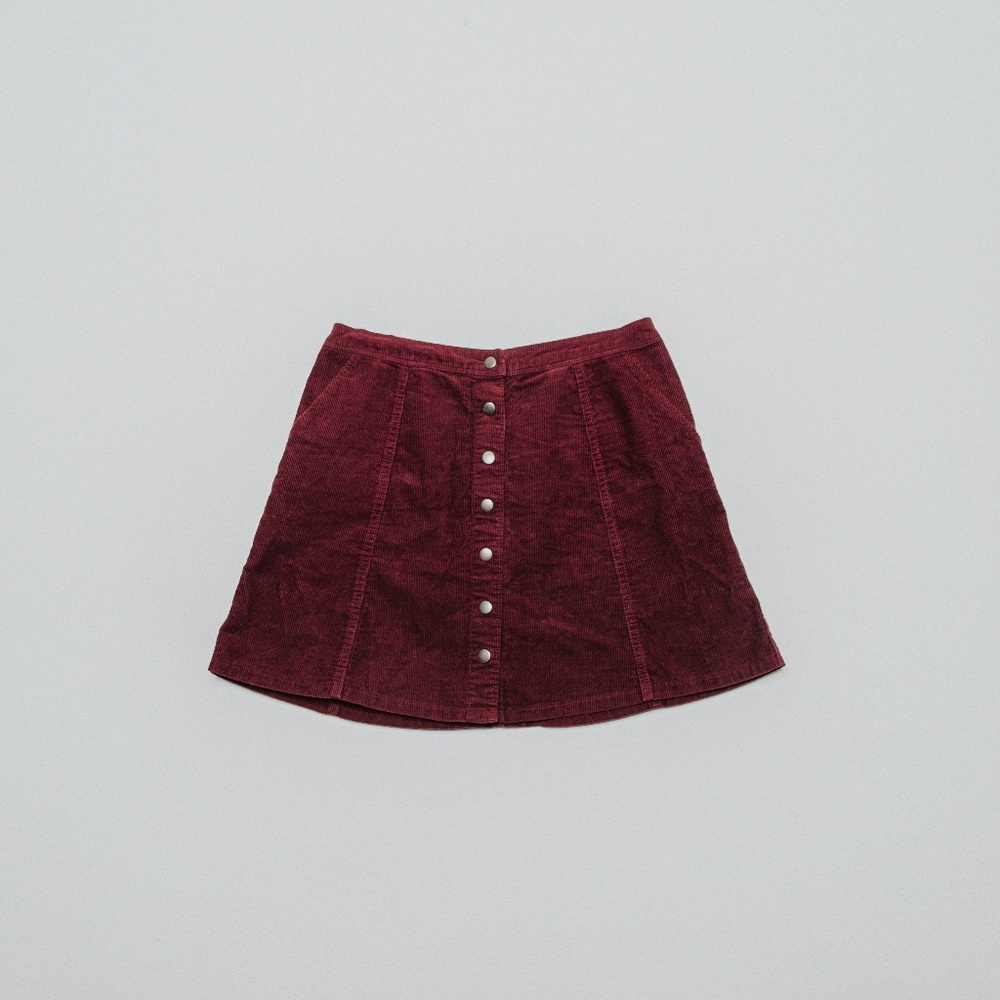 Burgundy Button Up - Mini Skirt